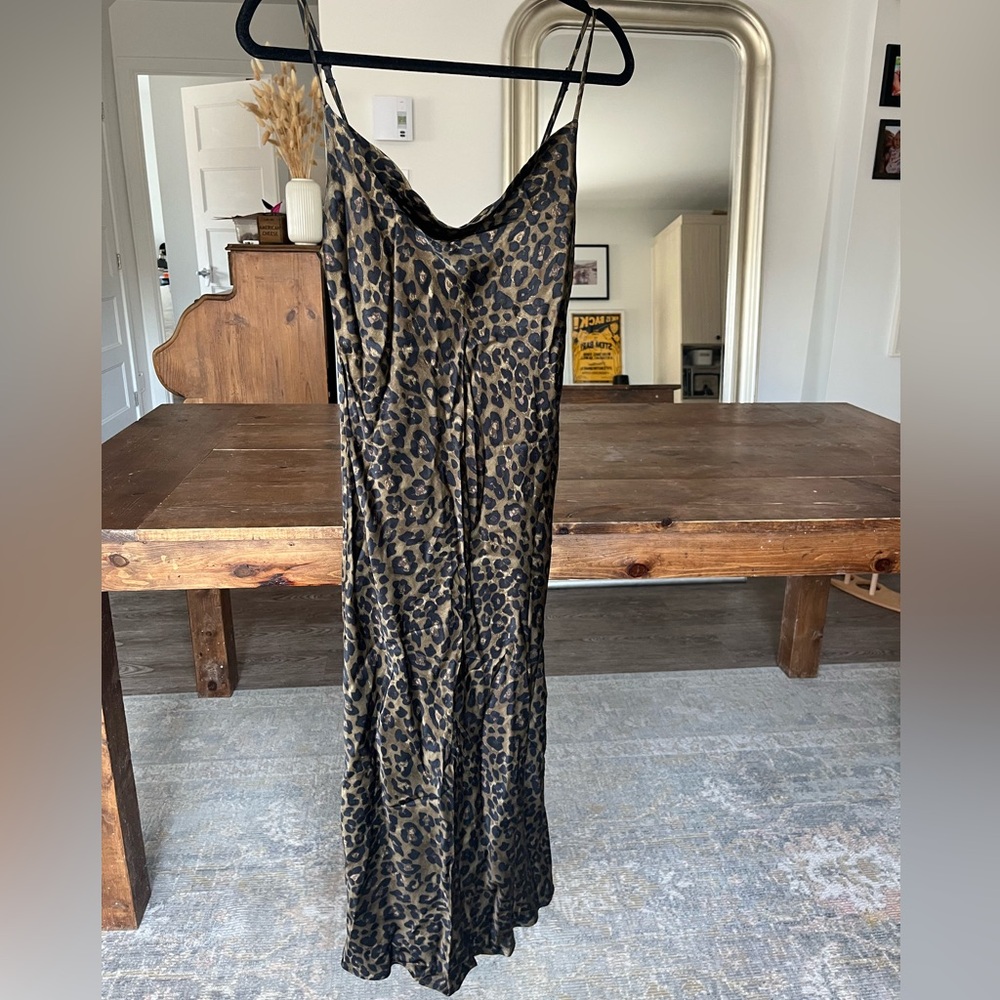 Zara Satin Leopard Print Midi Dress